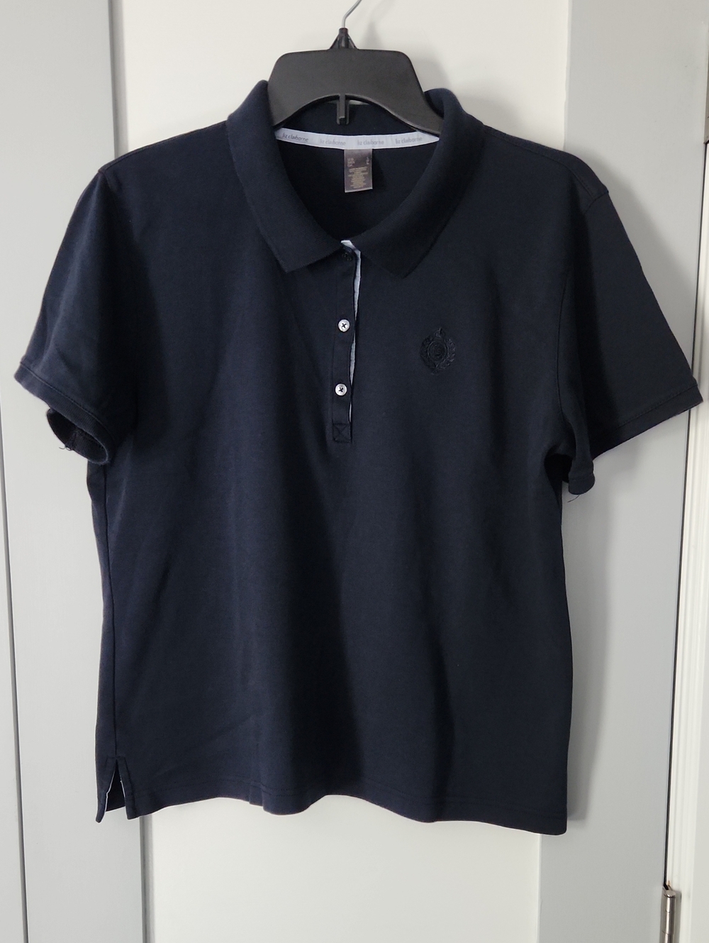 Liz Claiborne Women's Navy Polo Shirt - Classic Short Sleeve, size L
